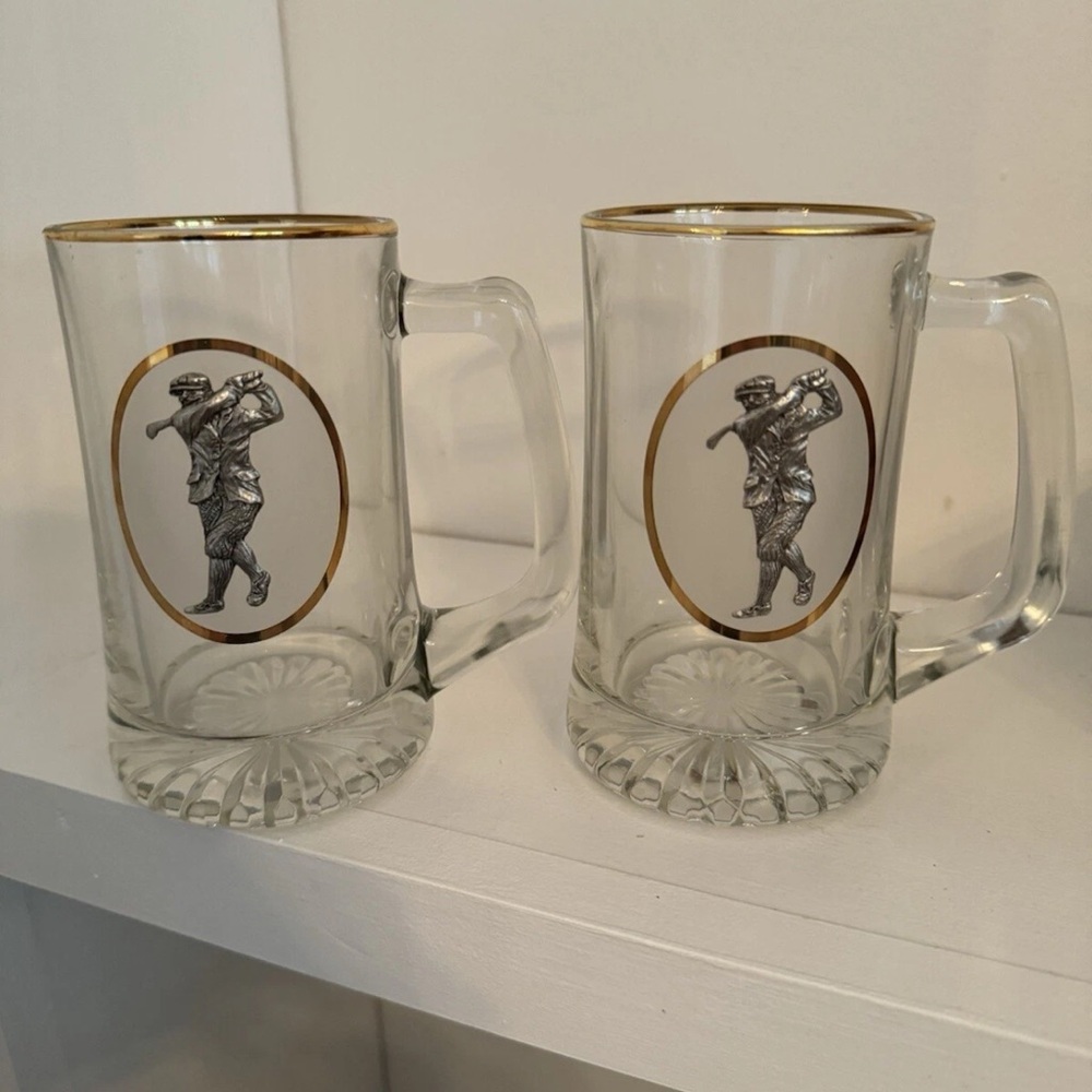 Golf Player Beer Mug Glass Pewter Cup Stein Tankard Fort Man Cave 12 Oz VTG Dad